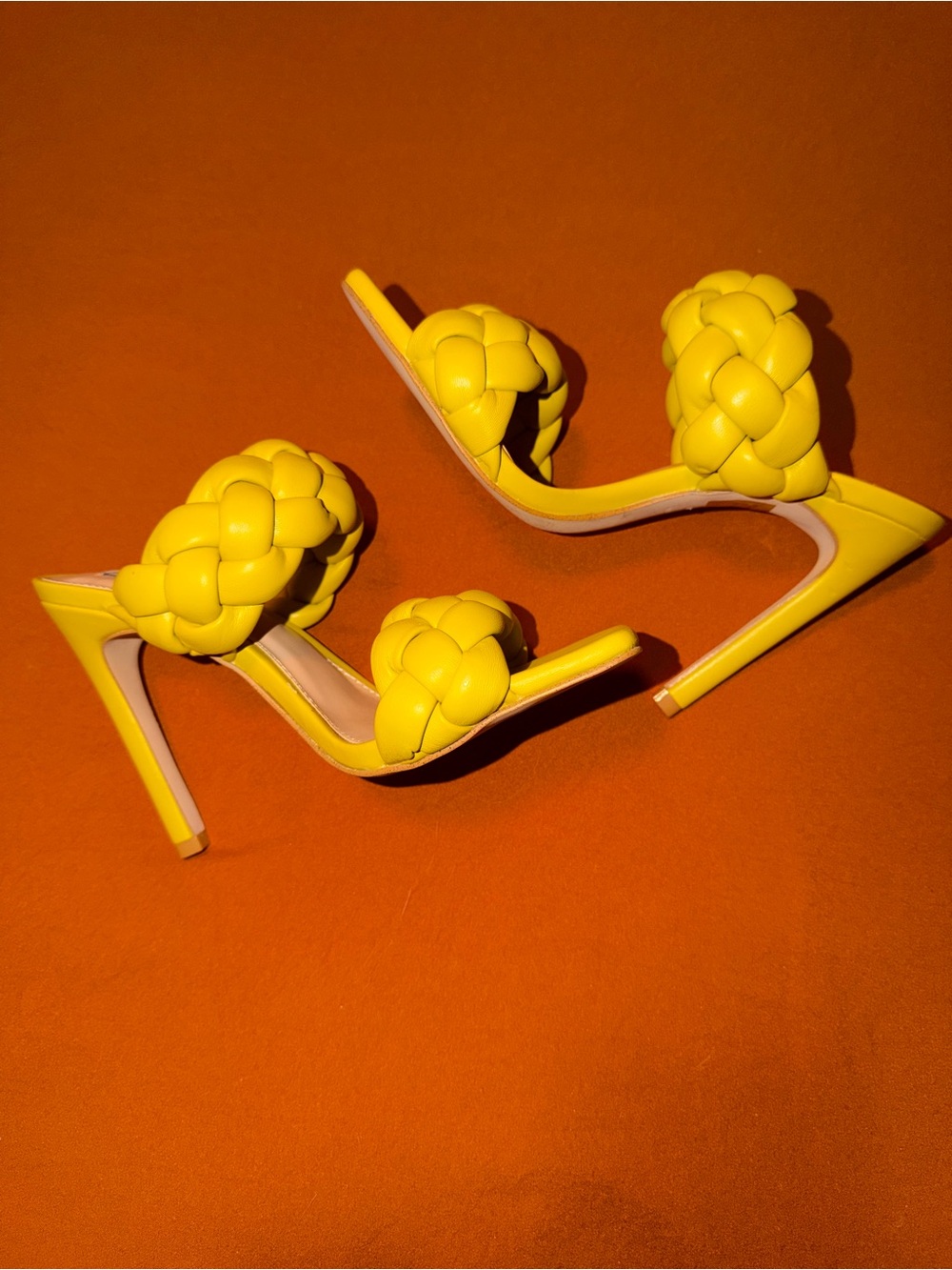 Steve Madden Yellow Braided Double-Band Stiletto Sandals